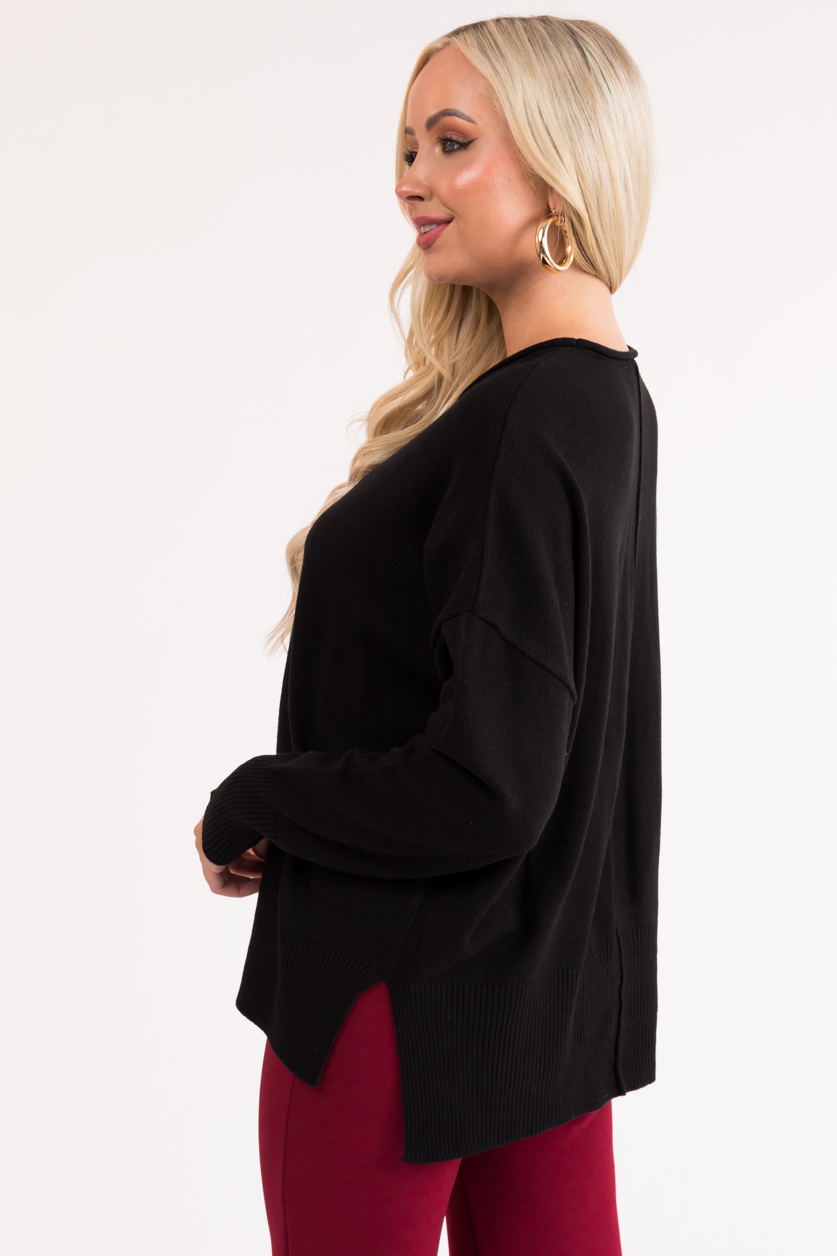 Black Long Sleeve Front Seam Knit Sweater