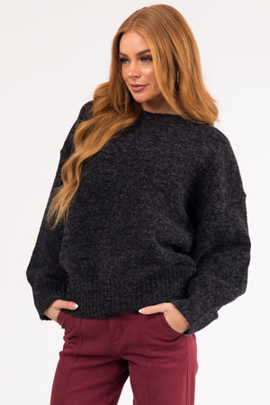 Black Long Sleeve High Neck Knit Sweater