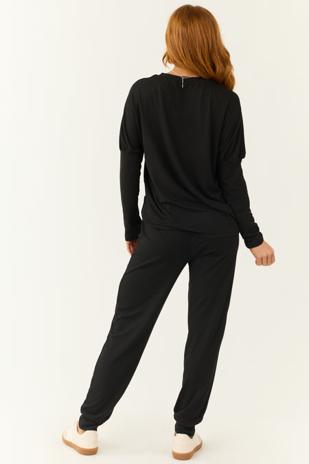 Black Long Sleeve Round Neck Jogger Set