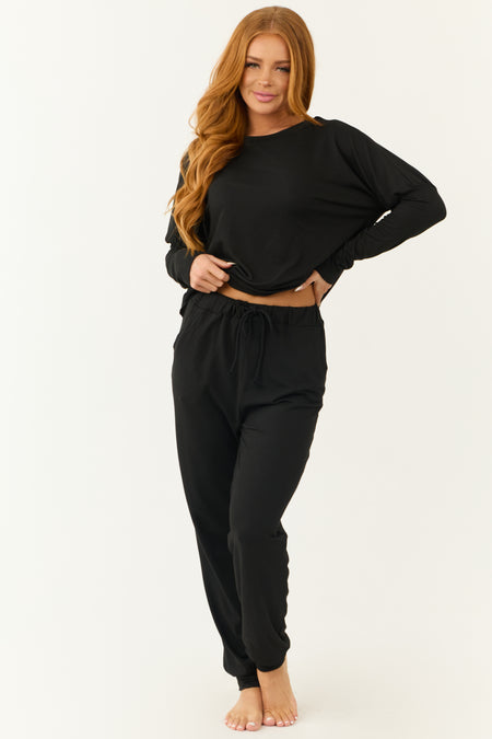 Black Long Sleeve Round Neck Jogger Set