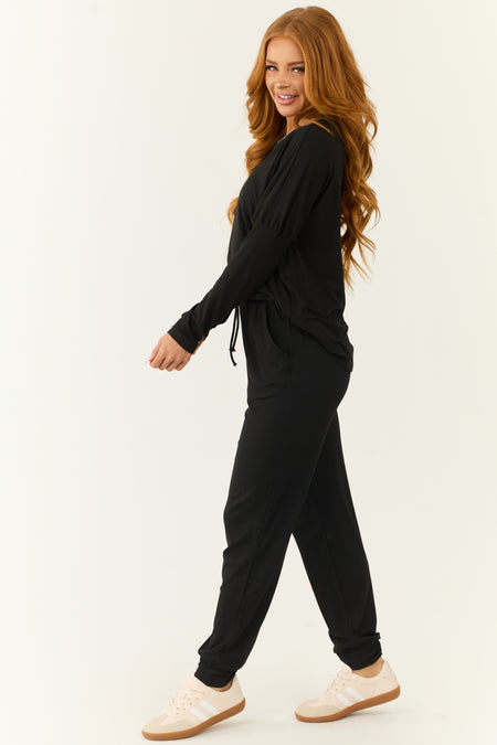 Black Long Sleeve Round Neck Jogger Set