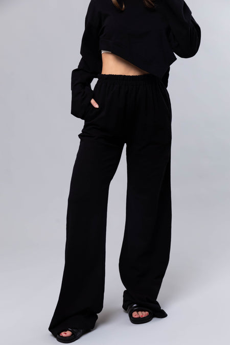 Black Long Sleeve Top and Wide Leg Pants Set