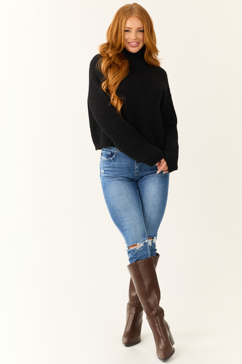 Black Long Sleeve Turtleneck Chunky Sweater