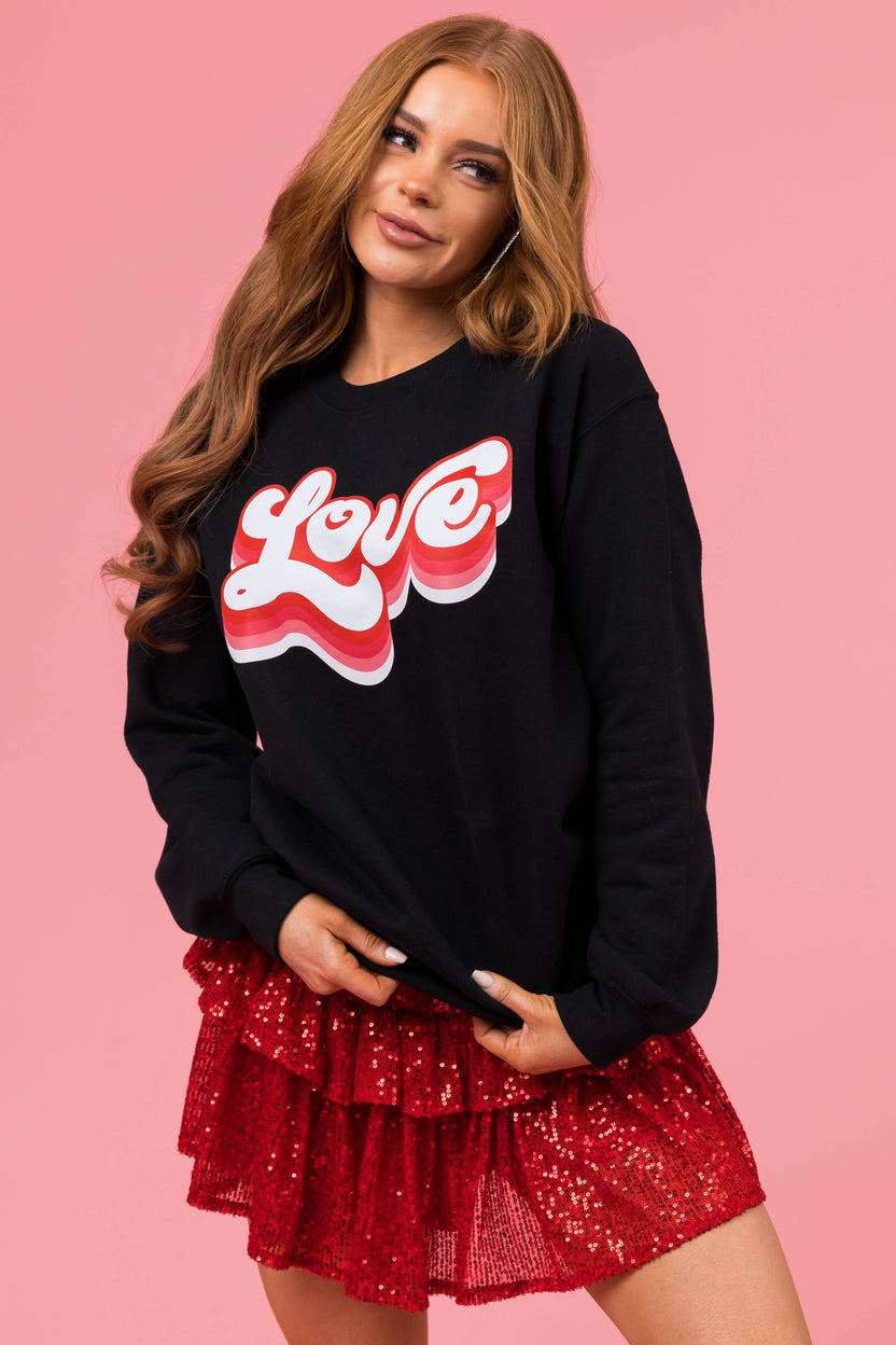 Black 'Love' Long Sleeve Knit Sweatshirt