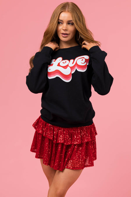 Black 'Love' Long Sleeve Knit Sweatshirt