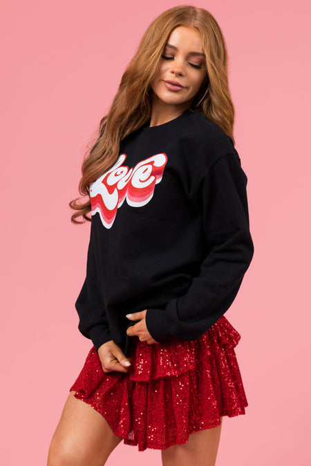 Black 'Love' Long Sleeve Knit Sweatshirt