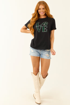 Black 'Love' St Patricks Rhinestone Letter Tee