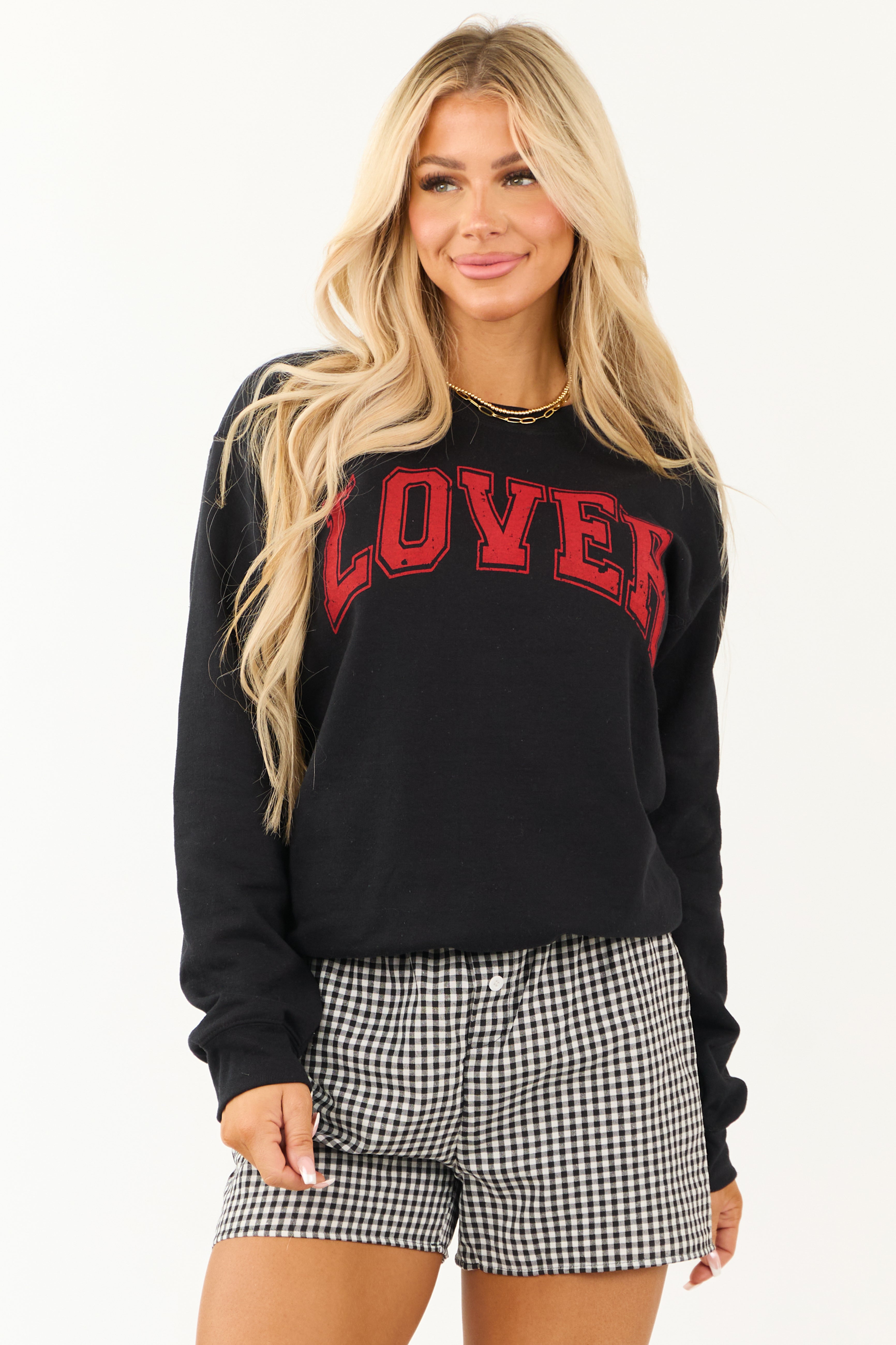 Black 'Lover' Graphic Long Sleeve Sweatshirt