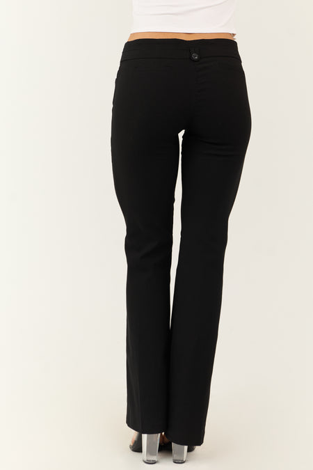 Black Low Rise Slim Flare Double Button Pants