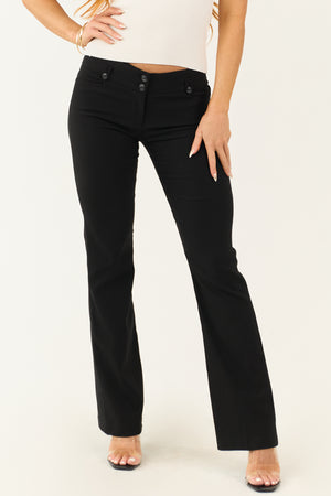 Black Low Rise Slim Flare Double Button Pants