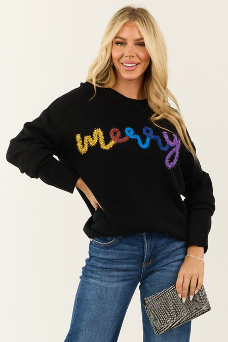 Black 'Merry' Metallic Yarn Long Sleeve Sweater