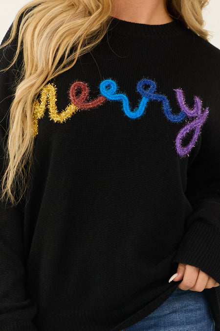 Black 'Merry' Metallic Yarn Long Sleeve Sweater