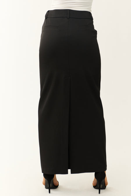 Black Mid Rise Back Slit Trouser Maxi Skirt