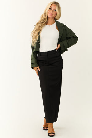 Black Mid Rise Back Slit Trouser Maxi Skirt