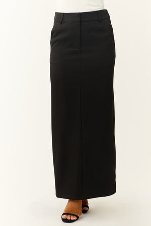 Black Mid Rise Back Slit Trouser Maxi Skirt