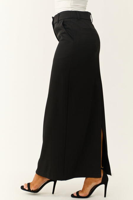 Black Mid Rise Back Slit Trouser Maxi Skirt