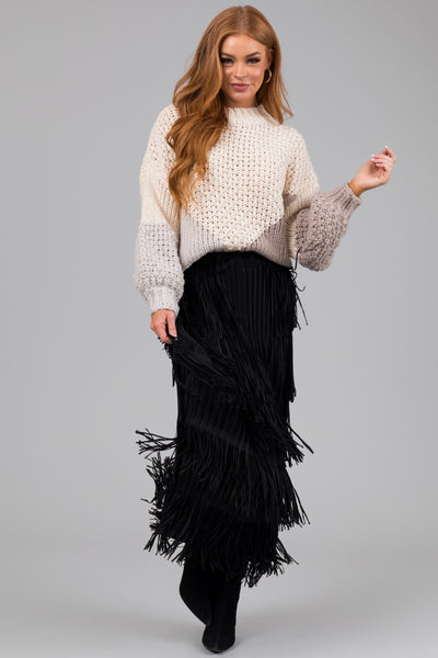 Black tiered shop fringe skirt