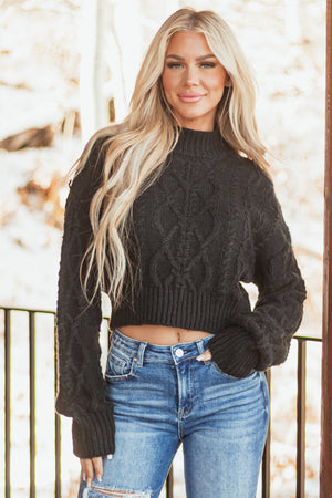 Black Mock Neck Cable Knit Sweater