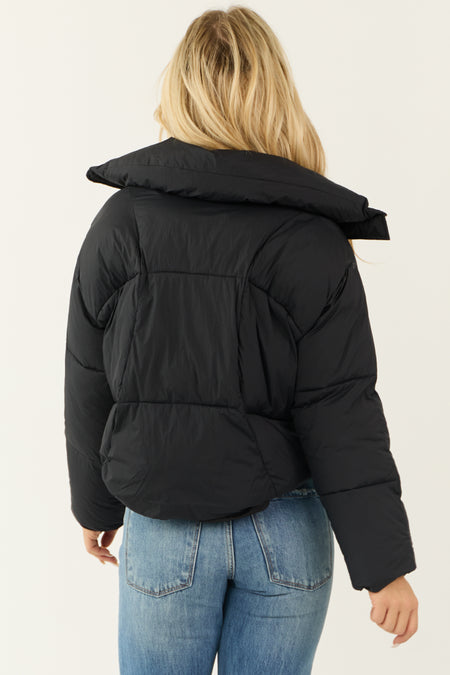 Black Mock Neck Puffer Sleeve Jacket