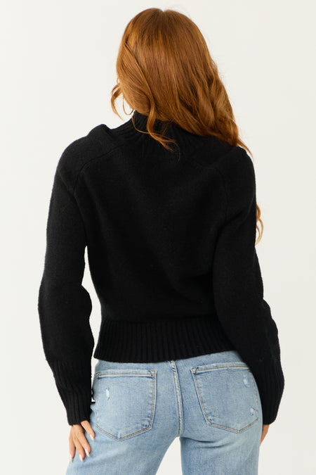 Black Mock Neck Raglan Long Sleeve Sweater