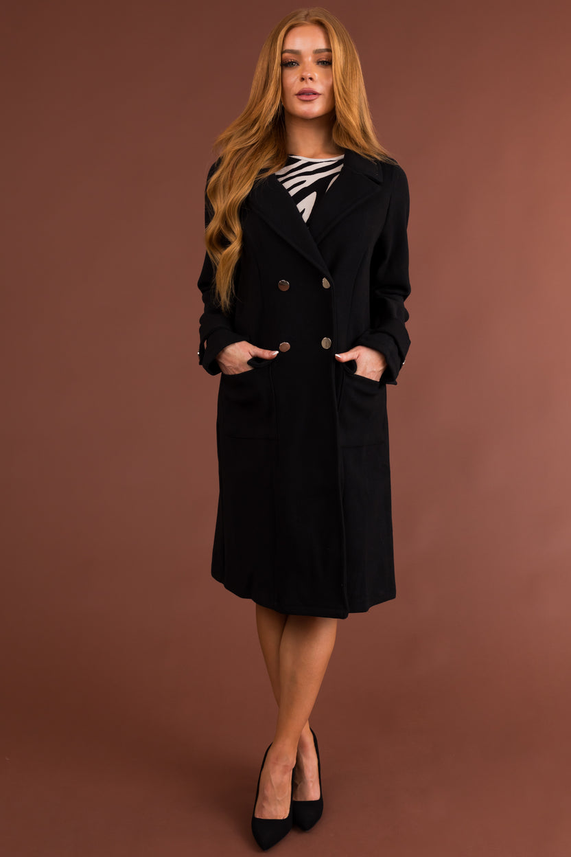 Black Notch Collar Double Button Coat