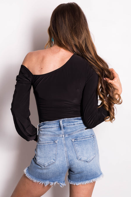 Black Off Shoulder Long Sleeve Bodysuit