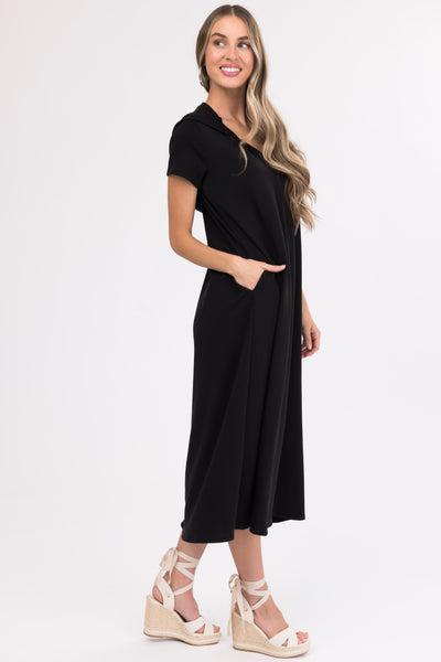 Black Oversized Casual Hooded Maxi Dress