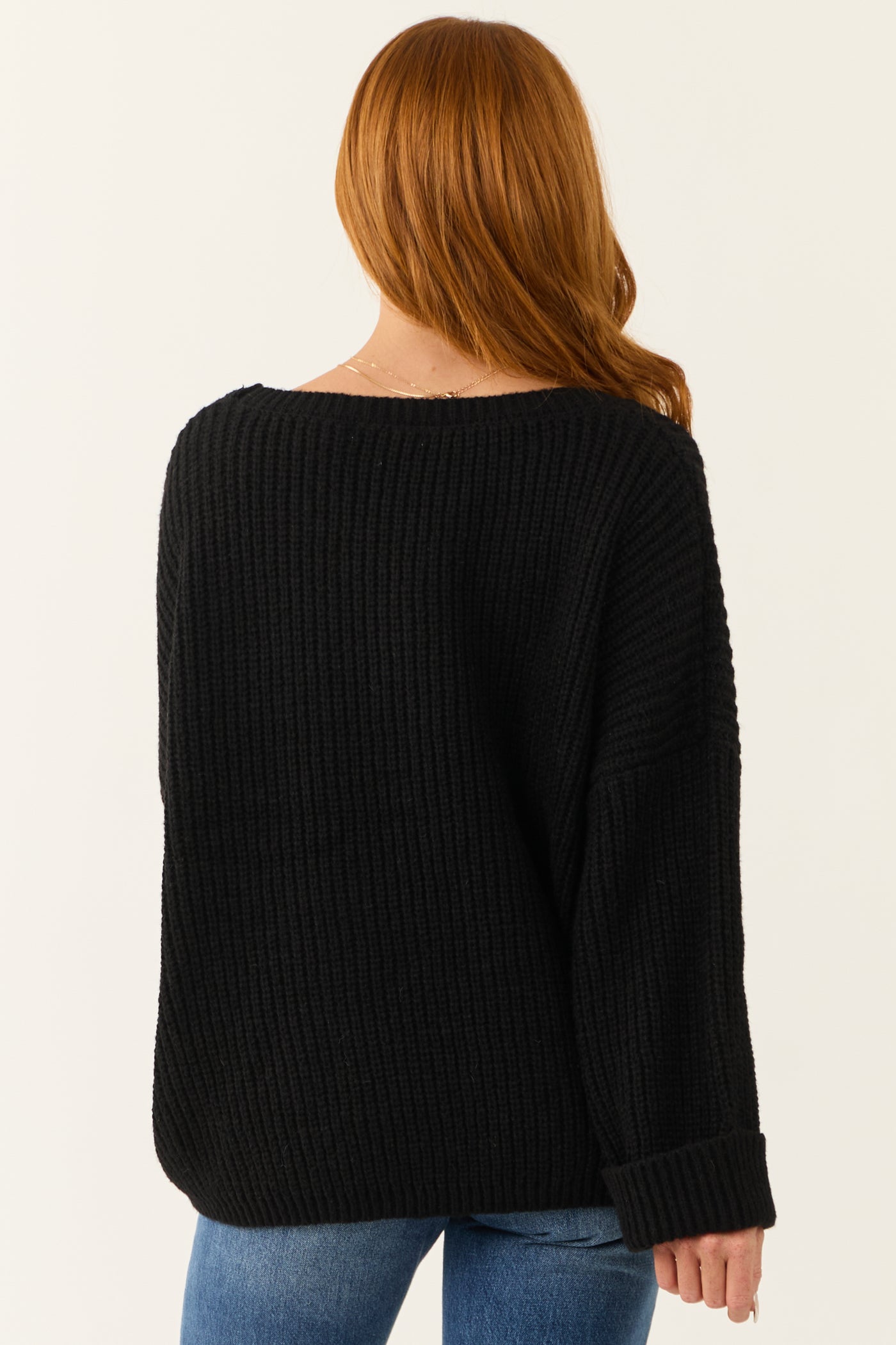 Black Oversized Chest Pocket Cozy Sweater