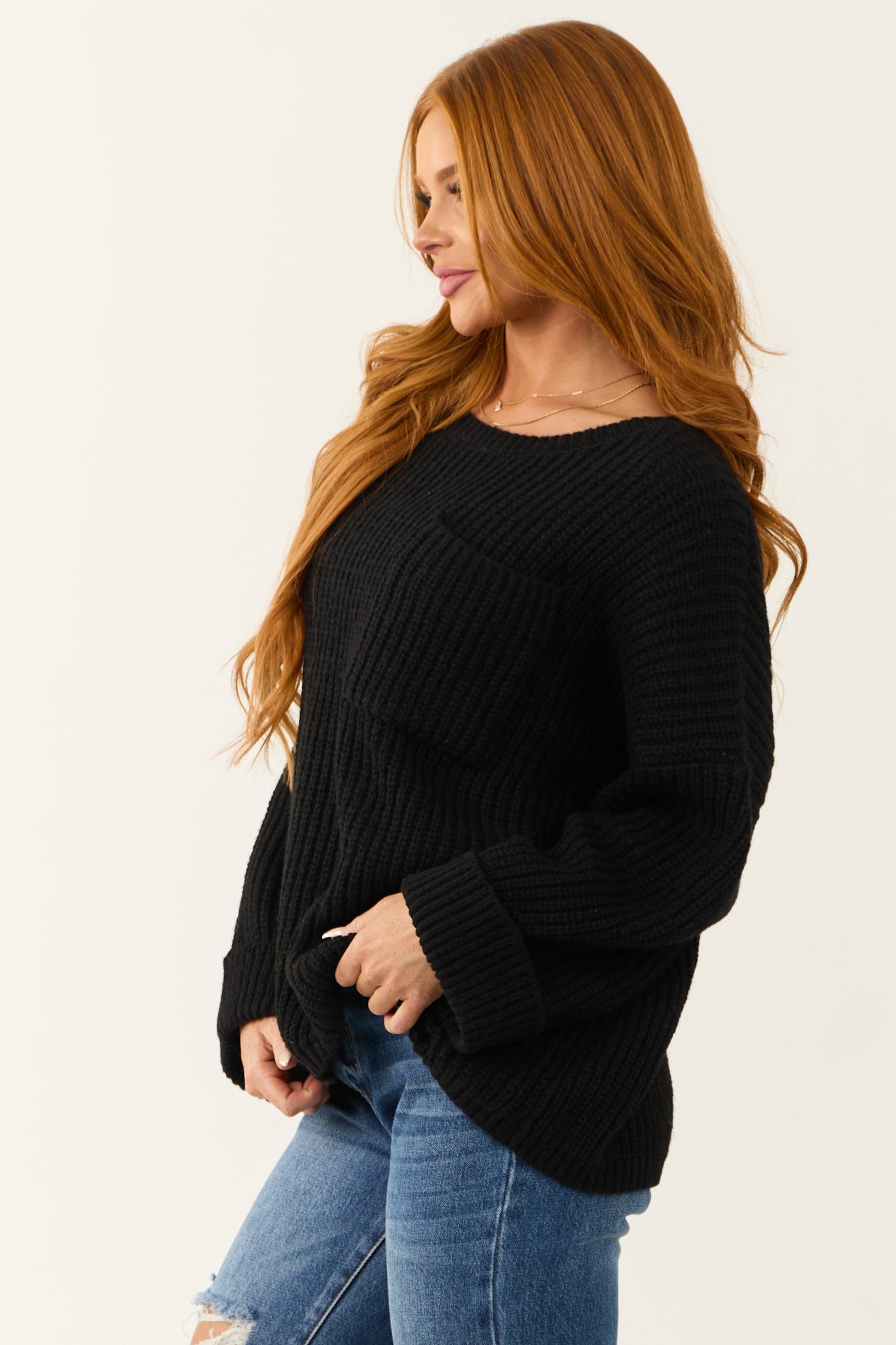 Black Oversized Chest Pocket Cozy Sweater