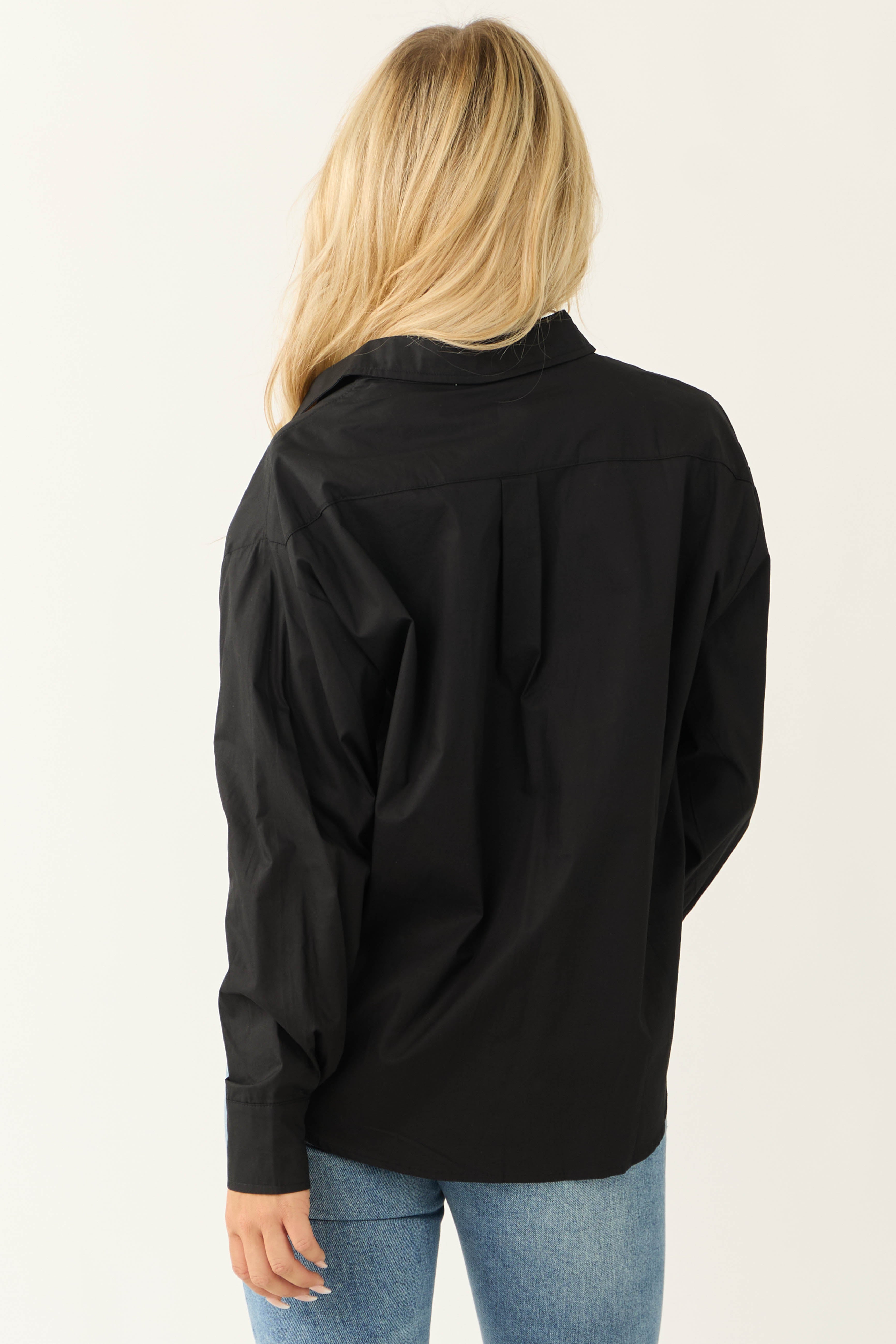 Black Oversized Long Sleeve Button Down Blouse