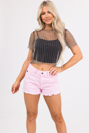 Black Pearl Bead Mesh Top with Tank Top