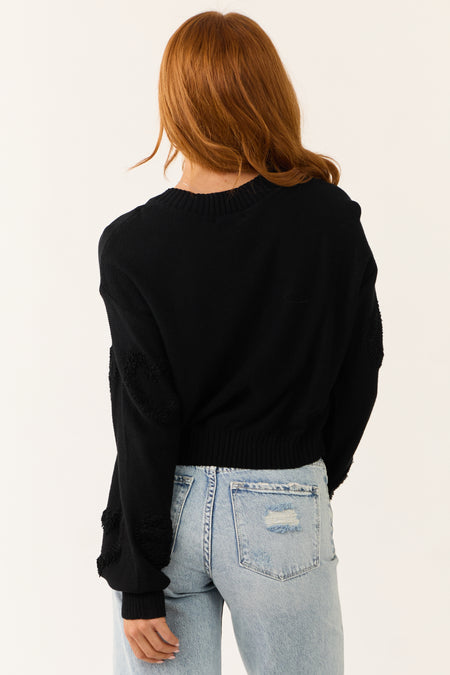 Black Pearl Detail Long Sleeve V Neck Sweater