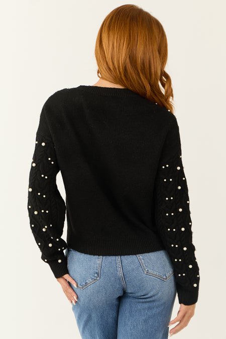 Black Pearl Embellished Knit Sweater