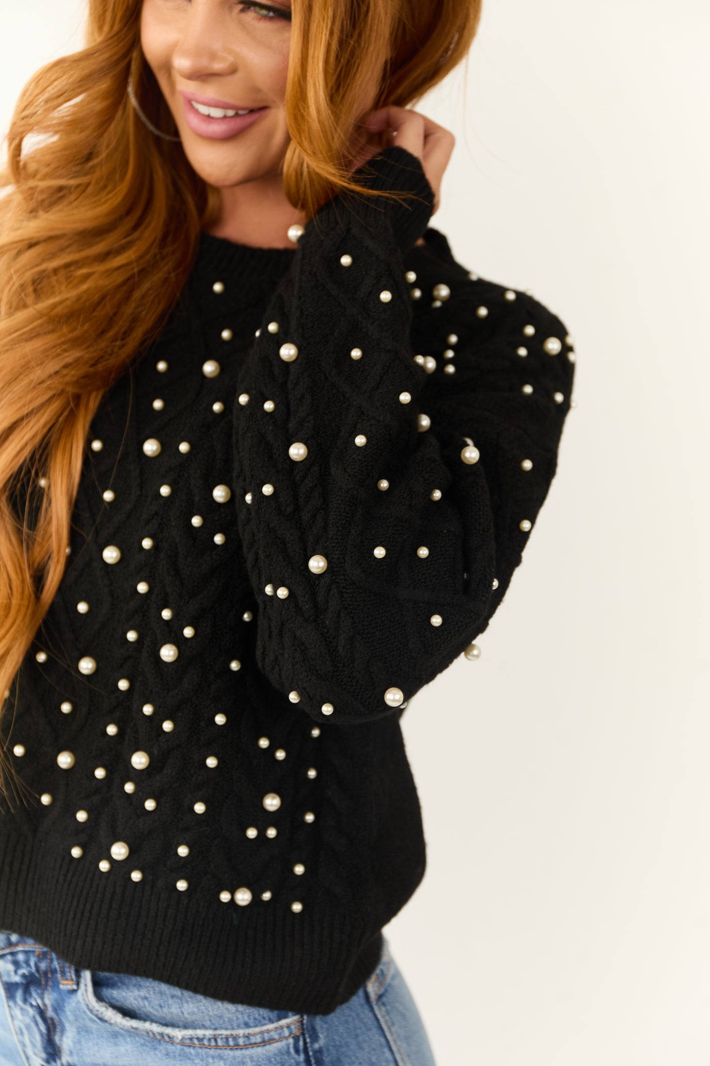 Black Pearl Embellished Knit Sweater