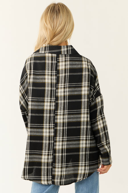 Black Plaid Button Down Long Sleeve Top