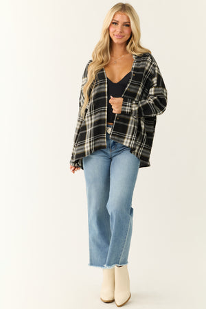 Black Plaid Button Down Long Sleeve Top