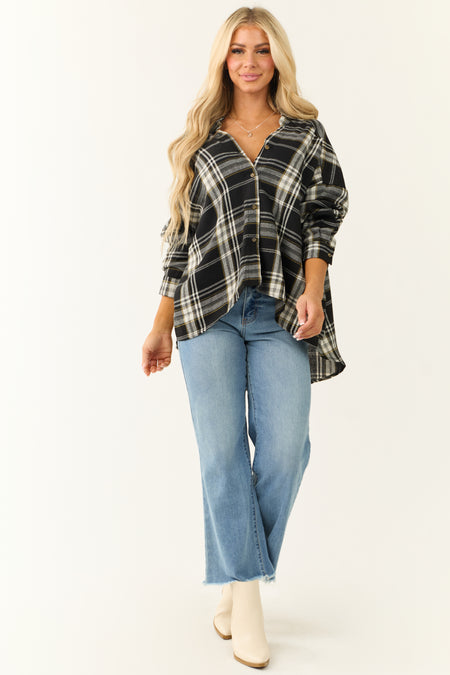 Black Plaid Button Down Long Sleeve Top