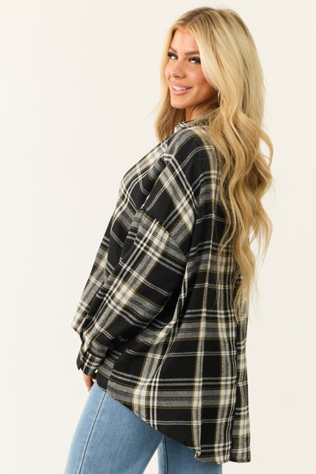 Black Plaid Button Down Long Sleeve Top