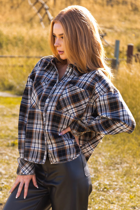 Black Plaid Double Chest Pocket Soft Flannel