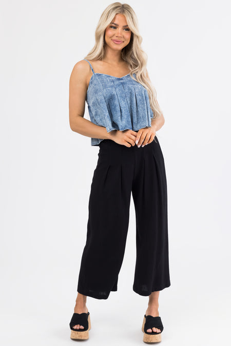 Black Pleated Cropped Palazzo Pants