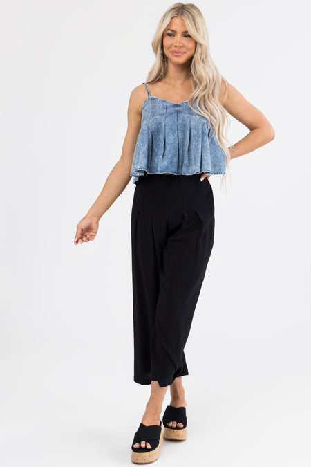 Black Pleated Cropped Palazzo Pants