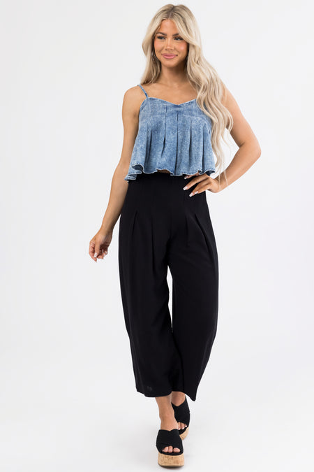 Black Pleated Cropped Palazzo Pants