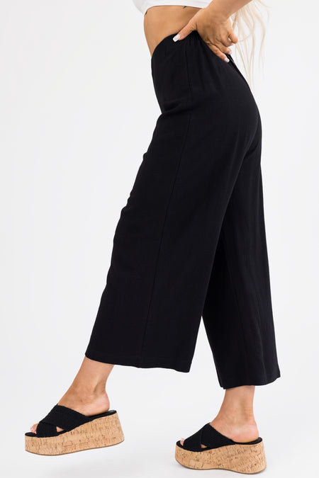 Black Pleated Cropped Palazzo Pants