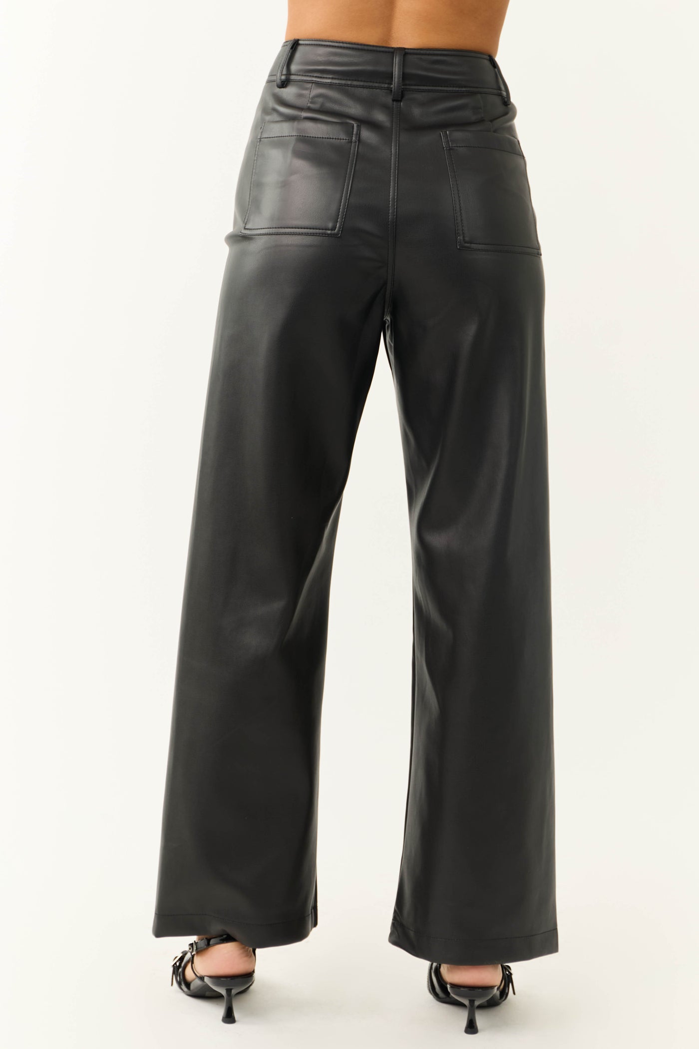 Black Pleather Wide Leg High Waisted Pants