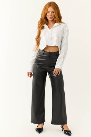 Black Pleather Wide Leg High Waisted Pants