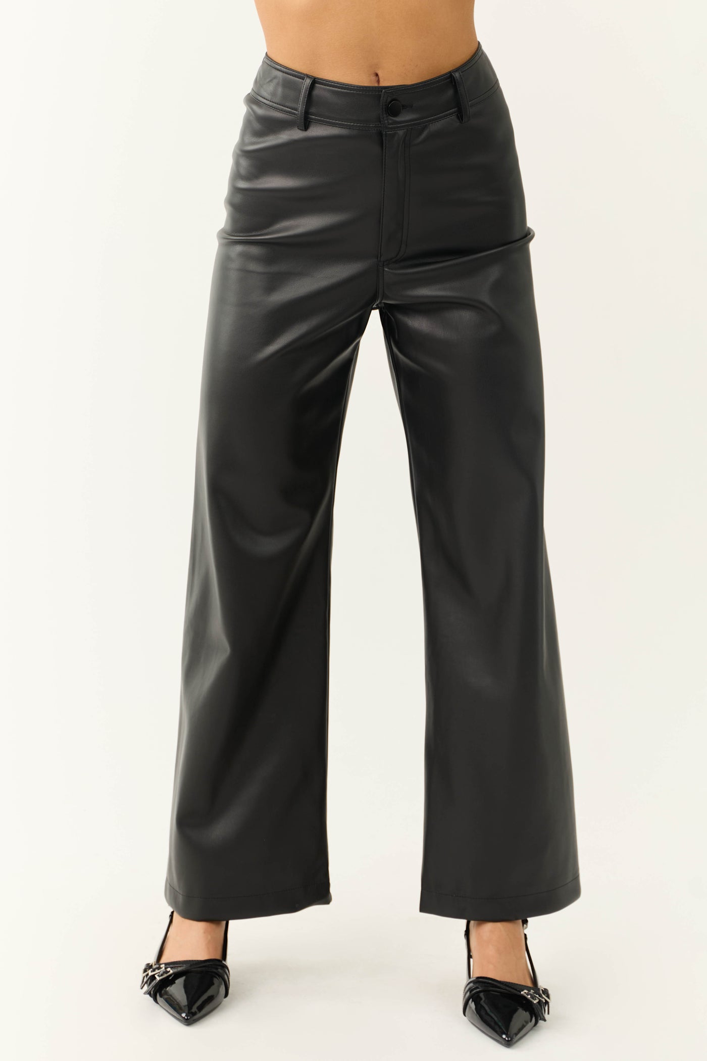 Black Pleather Wide Leg High Waisted Pants