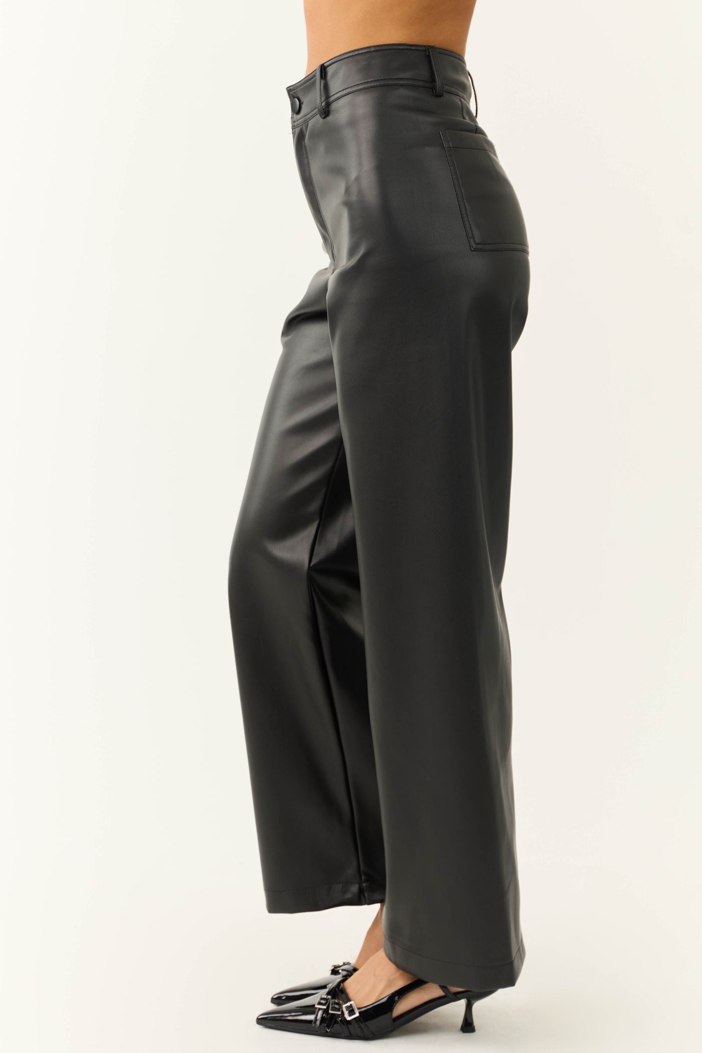 Black Pleather Wide Leg High Waisted Pants