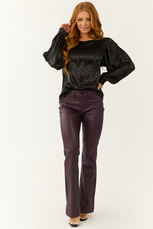 Black Polka Dot Textured Bubble Sleeve Satin Top