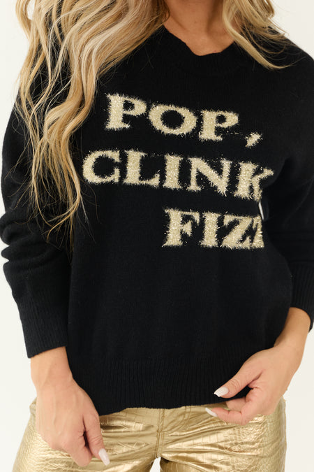 Black 'Pop Clink Fizz' Graphic Pullover Sweater