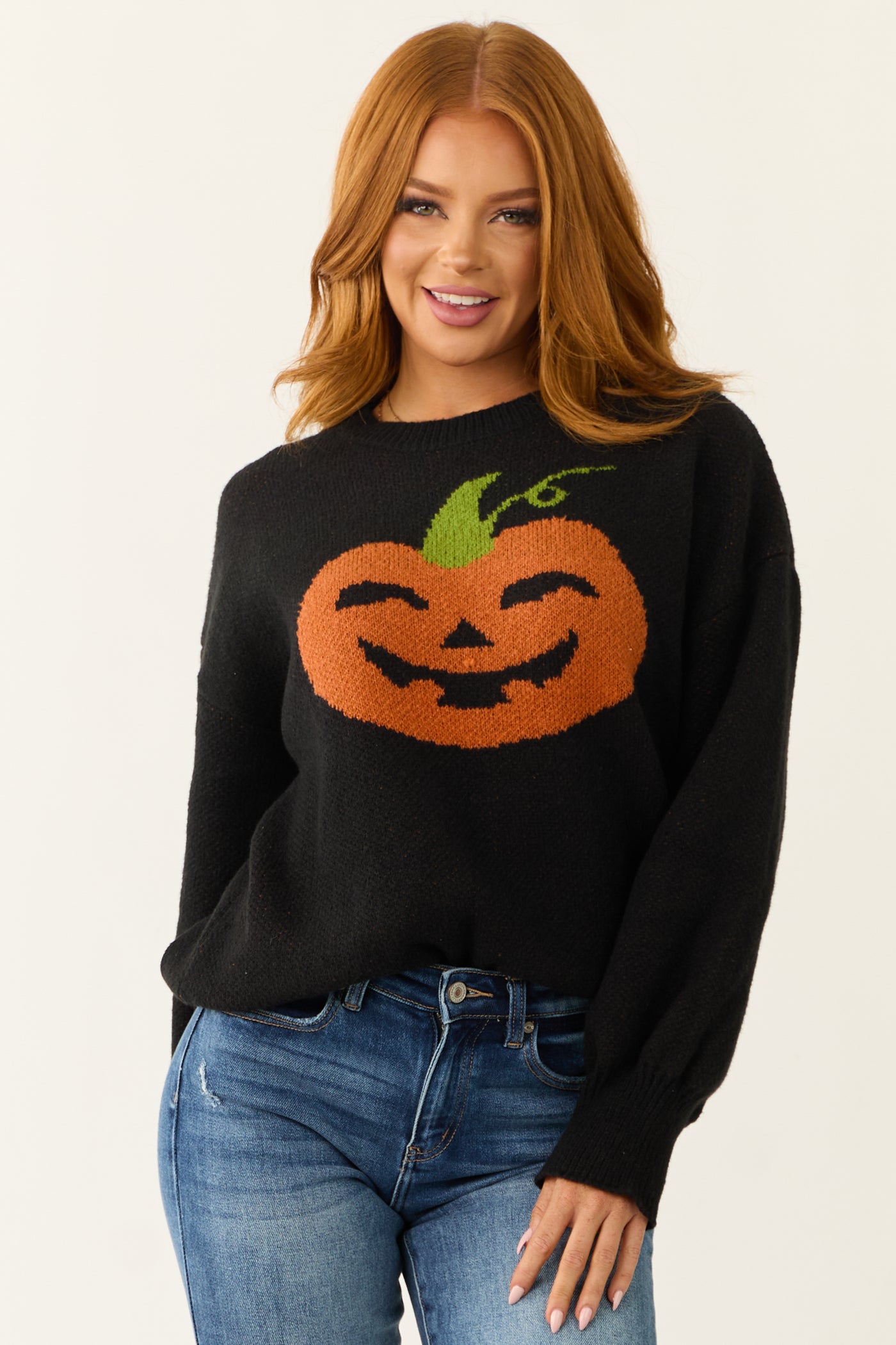 Black Pumpkin Graphic Long Sleeve Sweater